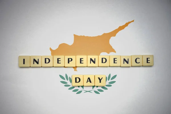 Letters with text independence day on the national flag of cyprus. — Stock Photo, Image