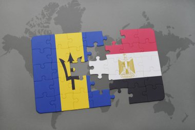 barbados ve Mısır ulusal bayrak bir dünya haritası üzerinde ile bulmaca