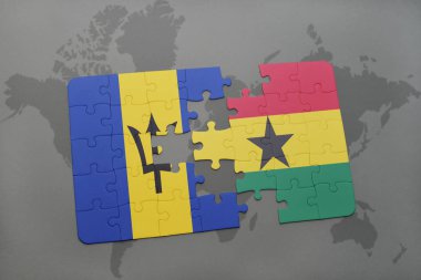 barbados ve Gana bir dünya haritası üzerinde bayrağı ile bulmaca
