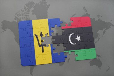 barbados ve libya ulusal bayrak bir dünya haritası üzerinde ile bulmaca