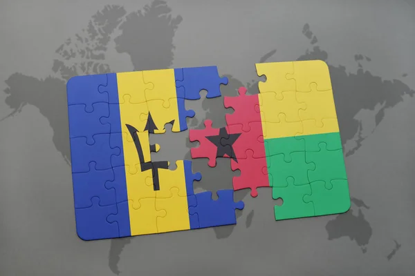 Puzzle z Flaga narodowa barbados i Gwinei bissau na mapie świata — Zdjęcie stockowe