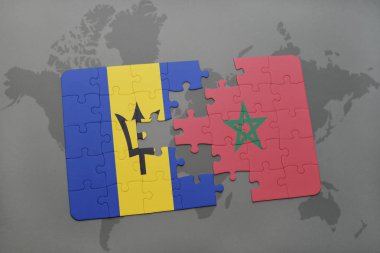 barbados ve Fas bir dünya haritası üzerinde ulusal bayrak ile bulmaca