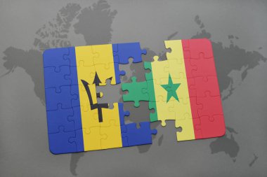 barbados ve senegal ulusal bayrak bir dünya haritası üzerinde ile bulmaca
