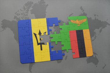 barbados ve Zambiya bir dünya haritası üzerinde bayrağı ile bulmaca