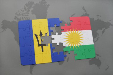 barbados ve Kürdistan ulusal bayrak bir dünya haritası üzerinde ile bulmaca
