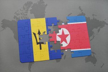 barbados ve Kuzey Kore ulusal bayrak bir dünya haritası üzerinde ile bulmaca