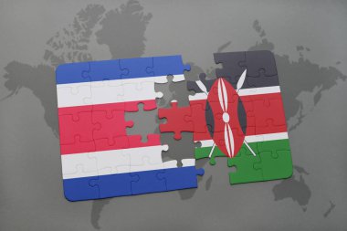 Kosta Rika ve kenya ulusal bayrak bir dünya haritası üzerinde ile bulmaca
