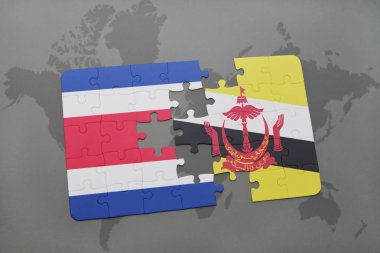 Kosta Rika ve brunei bir dünya haritası üzerinde bayrağı ile bulmaca