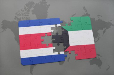 Kosta Rika ve Kuveyt ulusal bayrak bir dünya haritası üzerinde ile bulmaca