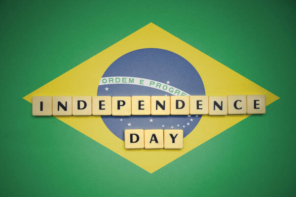 Letters with text independence day on the national flag of brazil. — Stock Photo, Image