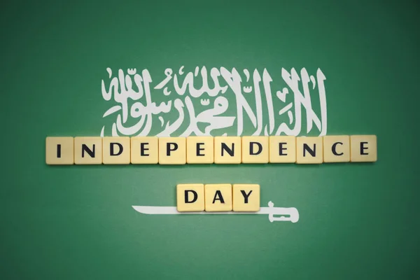 Litery z tekstu dnia niepodległości Narodowa flaga Arabii Saudyjskiej. — Zdjęcie stockowe