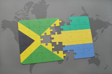 Jamaika ve gabon bir dünya haritası üzerinde bayrağı ile bulmaca