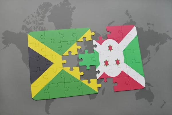 A nemzeti zászló, jamaica és a burundi, a világtérképen puzzle — Stock Fotó