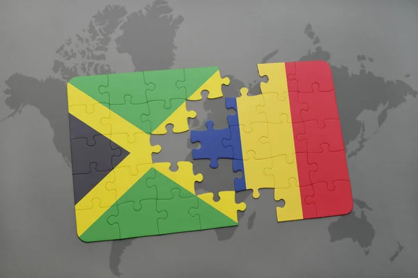 Rompecabezas con la bandera nacional de jamaica y Chad en un mapa del mundo — Foto de Stock
