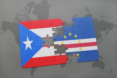 Porto Riko ve cape verde ulusal bayrak bir dünya haritası üzerinde ile bulmaca