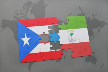 Porto Riko ve Ekvator Ginesi ulusal bayrak bir dünya haritası üzerinde ile bulmaca