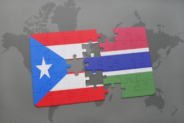 Porto Riko ve Gambiya ulusal bayrak bir dünya haritası üzerinde ile bulmaca