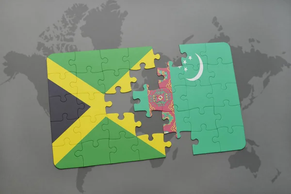 Rompecabezas con la bandera nacional de Jamaica y Turquía en un mapa del mundo — Foto de Stock