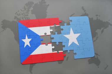 Porto Riko ve Somali ulusal bayrak bir dünya haritası üzerinde ile bulmaca
