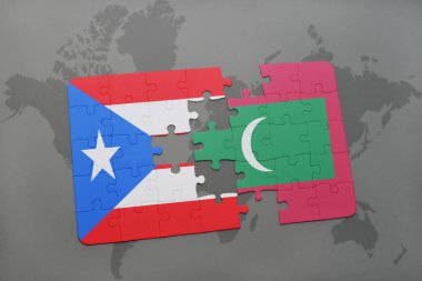 bir dünya haritası üzerinde Porto Riko ve Maldivler bayrağının Ulusal bulmaca