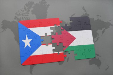 Porto Riko ve Filistin Ulusal bayrak bir dünya haritası üzerinde ile bulmaca
