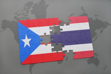 Porto Riko ve Tayland ulusal bayrak bir dünya haritası üzerinde ile bulmaca