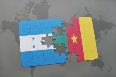 honduras ve Kamerun ulusal bayrak bir dünya haritası üzerinde ile bulmaca