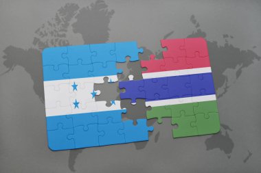 honduras ve Gambiya ulusal bayrak bir dünya haritası üzerinde ile bulmaca