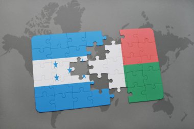honduras ve Madagaskar ulusal bayrak bir dünya haritası üzerinde ile bulmaca