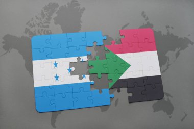 honduras ve sudan bir dünya haritası üzerinde bayrağı ile bulmaca