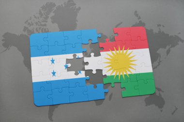 honduras ve Kürdistan ulusal bayrak bir dünya haritası üzerinde ile bulmaca
