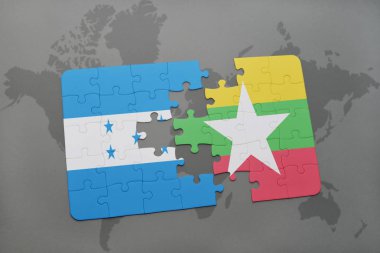 honduras ve myanmar ulusal bayrak bir dünya haritası üzerinde ile bulmaca