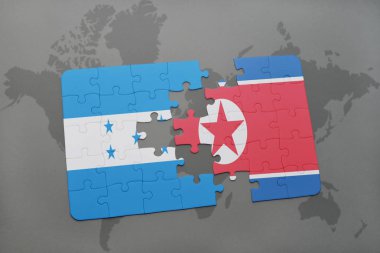 honduras ve Kuzey Kore ulusal bayrak bir dünya haritası üzerinde ile bulmaca