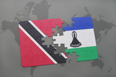 trinidad ve tobago ve lesotho ulusal bayrak bir dünya haritası üzerinde ile bulmaca