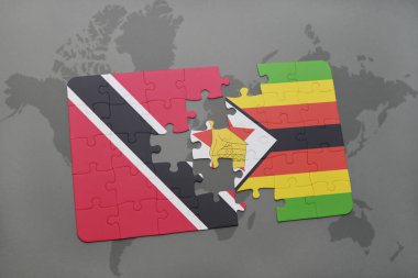 trinidad ve tobago ve Zimbabve Ulusal bayrak bir dünya haritası üzerinde ile bulmaca