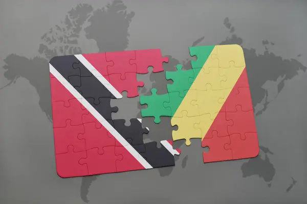 Puzzle avec le drapeau national de Trinidad et tobago et la république du congo sur une carte du monde — Photo