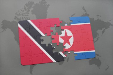 trinidad ve tobago ve Kuzey Kore ulusal bayrak bir dünya haritası üzerinde ile bulmaca