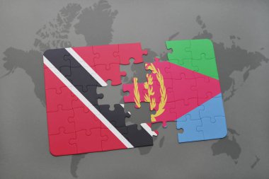 trinidad ve tobago ve Eritre ulusal bayrak bir dünya haritası üzerinde ile bulmaca