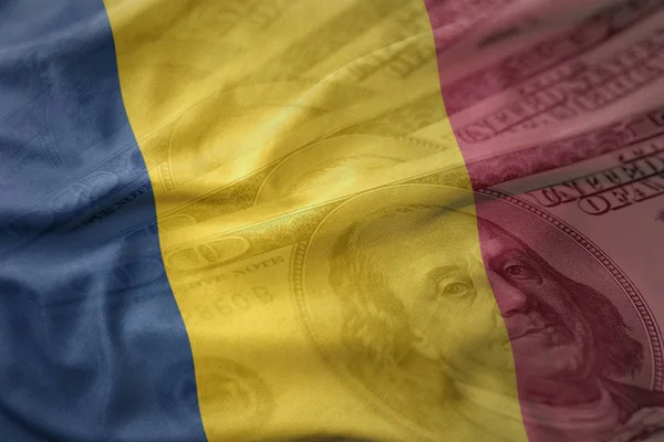 Colorful waving national flag of chad on a american dollar money background. — Stock Photo, Image