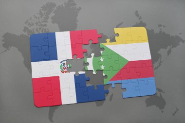 Dominik Cumhuriyeti ve Bulgaristan Ulusal bayrak bir dünya haritası üzerinde ile bulmaca