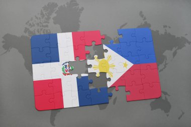 Dominik Cumhuriyeti ve Türkiye ulusal bayrak bir dünya haritası üzerinde ile bulmaca