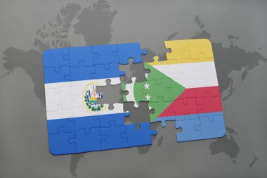 el salvador ve Komor Adaları ulusal bayrak bir dünya haritası üzerinde ile bulmaca