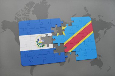el salvador bayrağı ve bir dünya haritası üzerinde Kongo Demokratik Cumhuriyeti ile bulmaca