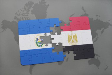 el salvador ve Mısır ulusal bayrak bir dünya haritası üzerinde ile bulmaca