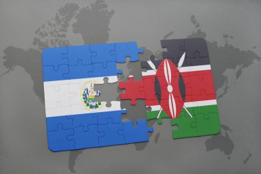 el salvador ve kenya ulusal bayrak bir dünya haritası üzerinde ile bulmaca