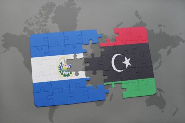 el salvador ve libya ulusal bayrak bir dünya haritası üzerinde ile bulmaca