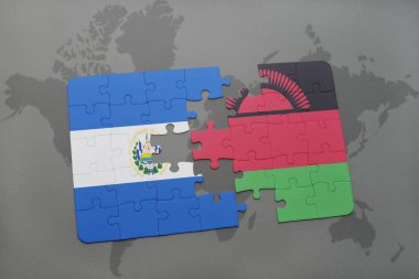 el salvador ve Malavi bir dünya haritası üzerinde bayrağı ile bulmaca
