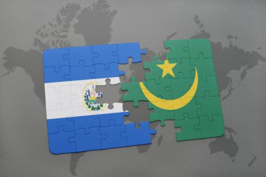 el salvador ve Moritanya ulusal bayrak bir dünya haritası üzerinde ile bulmaca