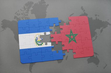 el salvador ve Fas bir dünya haritası üzerinde bayrağı ile bulmaca