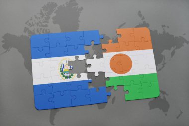 el salvador ve Nijer bir dünya haritası üzerinde bayrağı ile bulmaca